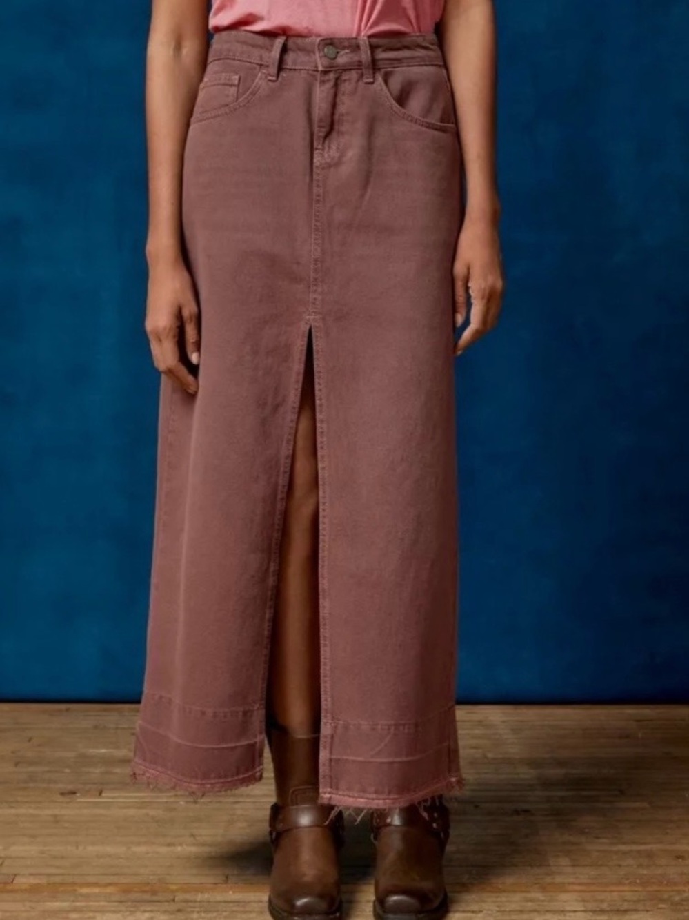 BDG Urban Outfitters Maroon Denim High Slit Maxi Skirt